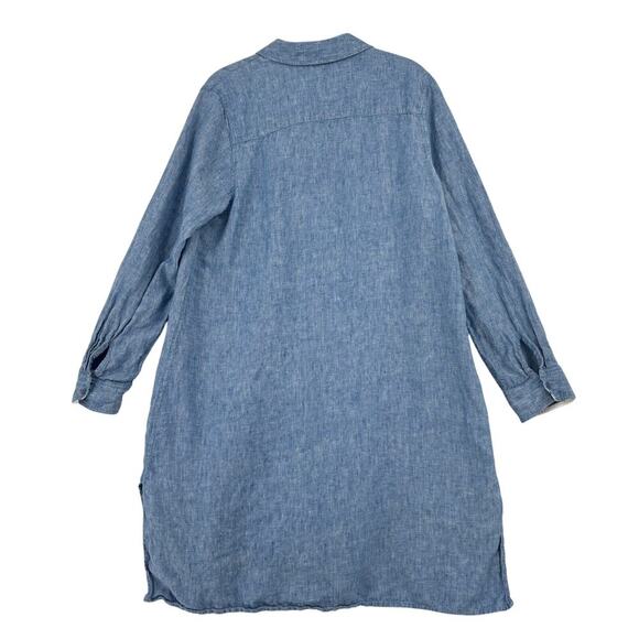 Soft Surroundings Linen Tunic Shirt Dress Size M Blue Button Front Long Sleeve - Picture 6 of 10